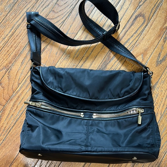 Elizabeth and James Handbags - ELIZABETH and JAMES “JAMES” Black Nylon Crossbody Hobo Bag Gold Zippers/Accents